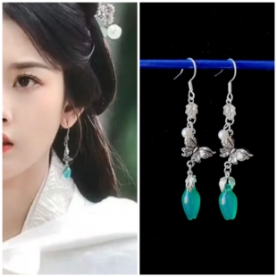 折腰宋祖儿小乔同款耳环耳饰耳坠绿玛瑙玉兰花苞耳坠配饰头饰发钗