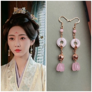 折腰宣璐苏娥皇同款耳环耳饰耳坠耳夹配饰品战国袍粉水晶长耳饰品