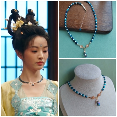 子夜归武桢同款项链田曦薇猫公同款项链璎珞极光蓝玫瑰水滴锁骨链