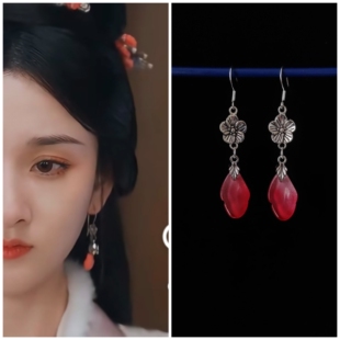 折腰小乔宋祖儿同款耳环耳饰耳坠耳夹配饰战国袍琉璃花瓣双环耳饰