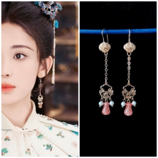 玉茗茶骨荣善宝同款耳环古力娜扎同款耳饰西瓜晶葫芦明制汉服配饰