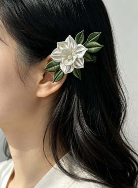 成品销售栀子花缠花发夹侧边夹汉服配饰发饰复古珍珠小清新发夹