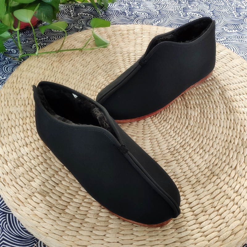 手工牛皮底防滑保暖加绒棉鞋冬季