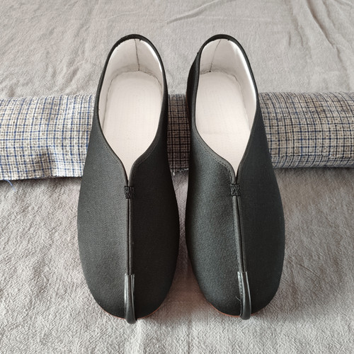 老北京复古牛皮底居士茶人布鞋