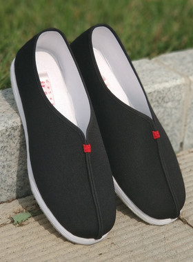 老北京手工千层底礼服呢黑色居士禅意古风茶人汉服布鞋可定牛皮底