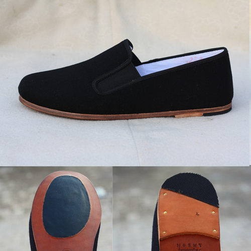 老北京手工牛皮底方口礼服呢布鞋