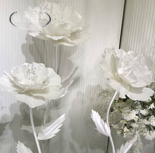 新款婚庆纸花婚礼商场美陈纸花店铺橱窗舞台背景皱纹立杆路引纸花