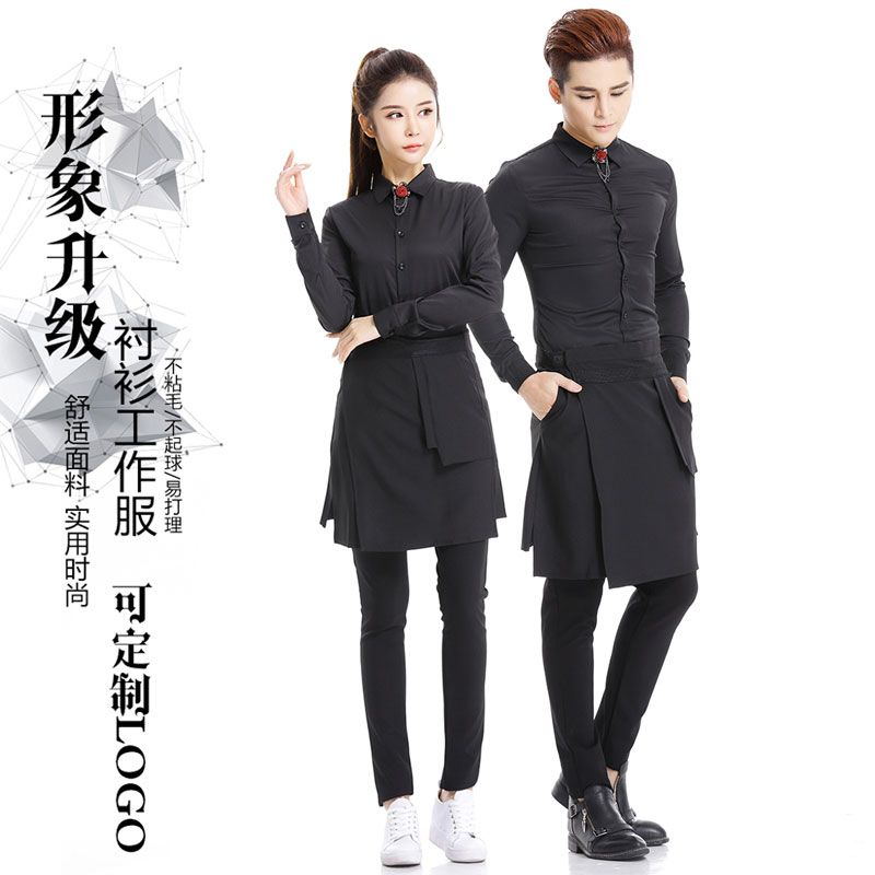 时尚中袖衬衫工作服发廊助理技师美发制服 KTV酒吧服务员服装男女