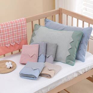 水洗棉儿童枕套吸汗枕头套单条装30x50cm小格子枕芯内胆套枕巾