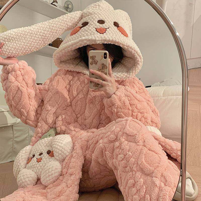 珊瑚绒长款睡袍女冬季三层夹棉袄加厚加绒法兰绒秋冬天睡衣家居服