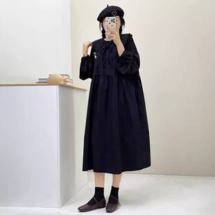 风琴褶可拆领学院风连衣裙 森女系2025年秋装长袖连衣裙女宽松
