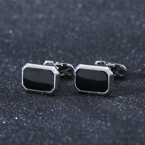 欧美新品圆形几何黑色宝石袖扣简约商务法式外贸袖钉cufflinks