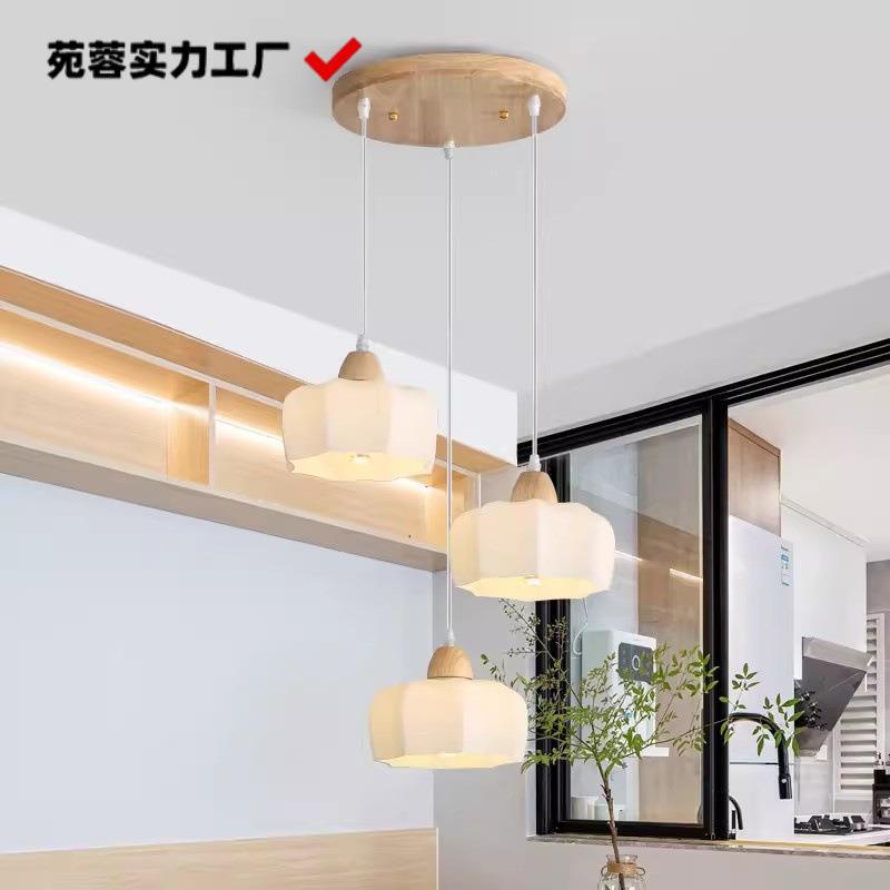 日式简约奶油风餐厅吊灯现代个性原木餐桌吧台南瓜三头饭厅灯