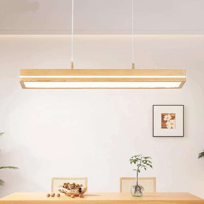 中式餐厅吊灯茶室胡桃木简约一字长条灯全光谱护眼长桌饭厅餐厅灯