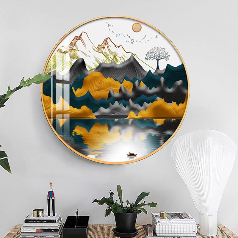装饰画餐厅客圆形晶瓷画轻挂新画JCYH1-01现代简约奢中厅式壁画墙图片