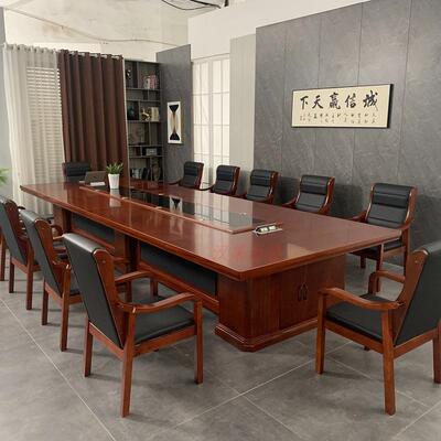 大型会议桌长桌简约现代多媒体开会桌玻璃款洽谈桌会议室桌椅组合