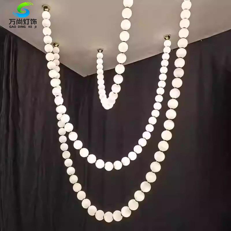 loft复式楼挑空客厅楼梯灯酒店大堂别墅吧台餐厅法式珍珠项链吊灯