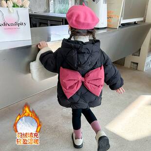 女童2025新款白鸭绒羽绒服女宝宝冬季外出连帽时尚外套中小童冬款