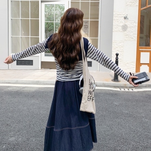 休闲披肩条纹长袖T恤半身裙套装女秋季2025新款两件套休闲小个子图片