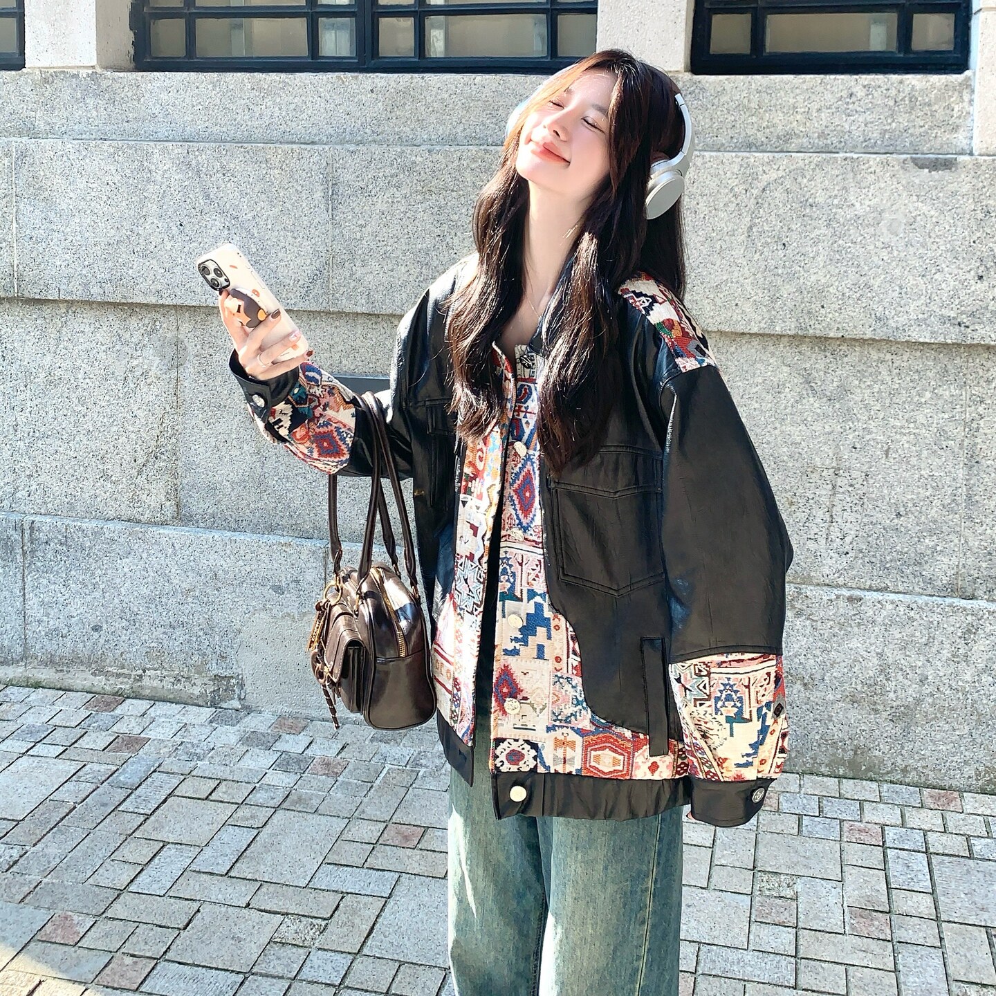 新款2025年秋款PU皮拼接外套2C289-2582-P150-K218,女装皮衣,2C289