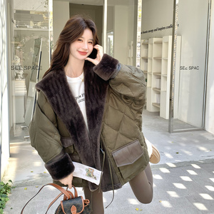 25年冬50绒毛绒拼接菱格羽绒服2C289-25115-P290-K420图片