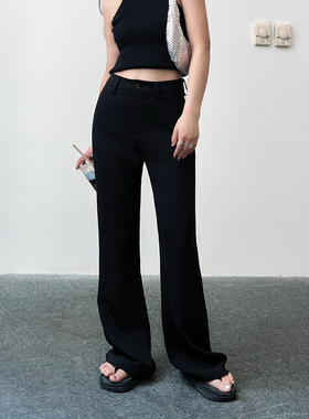 zopiclone限量款进口麻纱黑色显瘦百搭宽松直筒微喇西装裤长裤