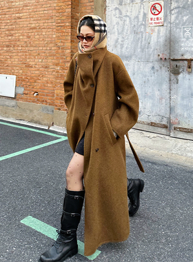 zopiclone时髦美丽90%澳洲羊毛+10骆驼绒不规则堆堆领羊毛大衣