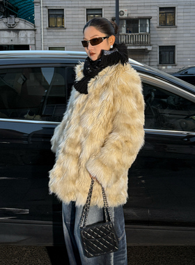 zopiclone【初雪情书】奶油牛乳黄加厚长毛翻领保暖环保皮草外套