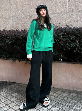 zopiclone“小香蕉”2023秋冬分割设计百搭显瘦宽松毛呢香蕉裤