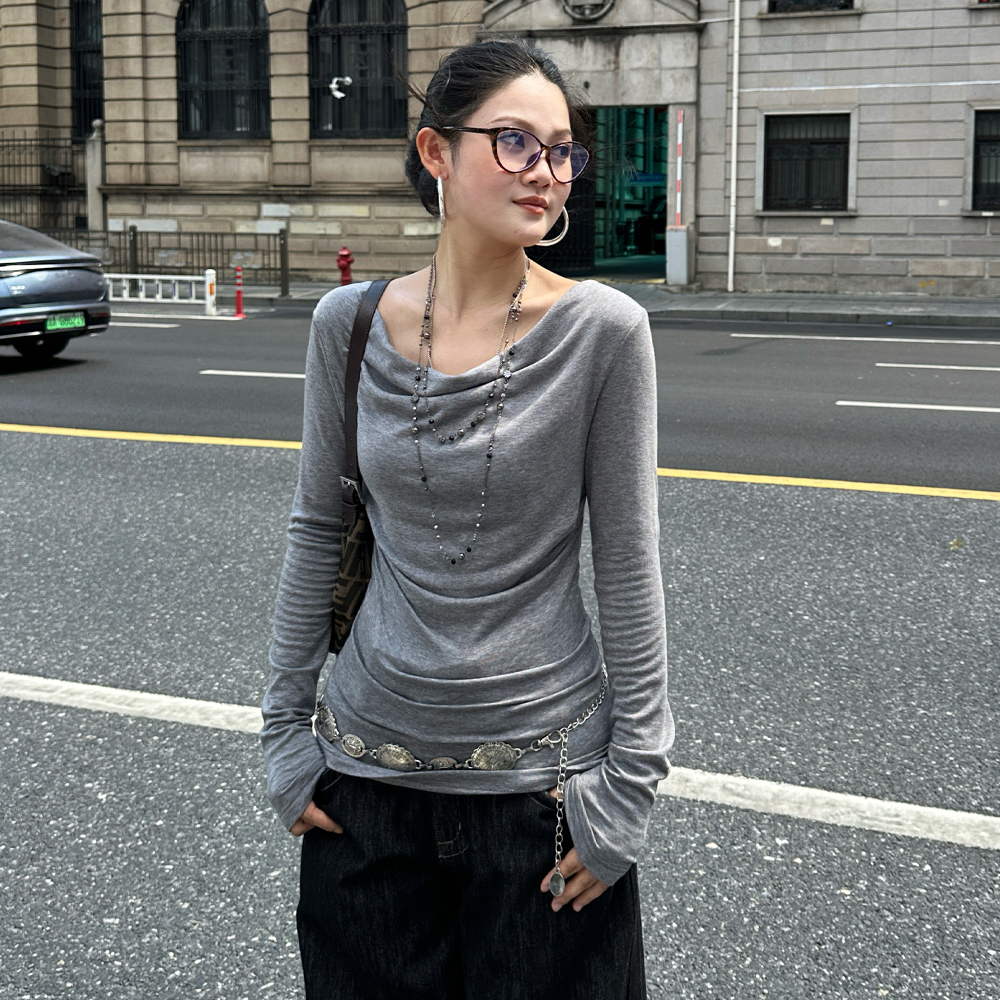 zopiclone76.4%莱赛尔%19.1%绵羊毛高品质亲肤荡领长袖打底上衣