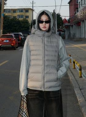 zopiclone【好穿必入】90%白鸭绒加厚100g填充保暖连帽羽绒马甲