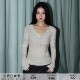 zopiclone 牡蛎珍珠 法国亚麻闪光珠片特殊纱线半开圆领针织上衣