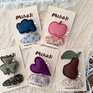 新款韩国pom女儿童森系发饰充棉麻布水果爱心布艺BB发夹皮筋