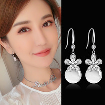 Manxiuni flower artificial cat's eye stone earrings lady temperament South Korea Earrings long fashion petal Earrings