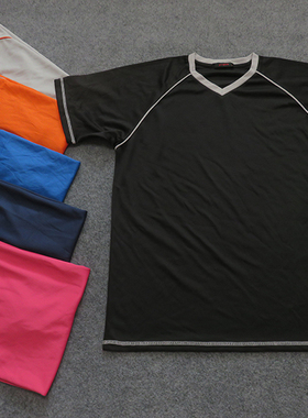 外贸日单DRY速干面料休闲运动T恤短袖上衣细杠款