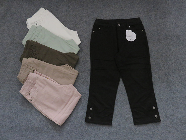 外贸日单女休闲裤七分裤53%棉45%涤纶有弹性411525