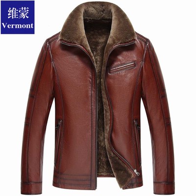 绵羊皮海宁皮衣男翻领短款皮夹克