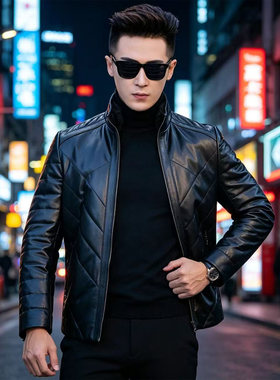 头层绵羊皮真皮皮衣男皮夹克外套