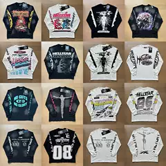 Ins European and American High Street Hell Star Creative Letter Pattern Print Autumn Retro Loose Long-Sleeve T-Shirt Trendy Base Layer