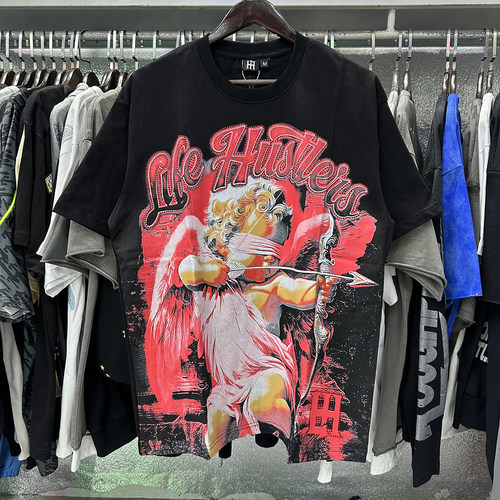 蒙面天使射箭印花烫钻短袖T恤