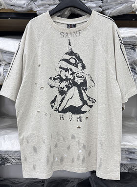 SAINT Michael 新世纪福音战士 联名 初机号 做旧t恤男女同款短袖