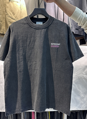 夏季美式高街REPRESENT MAN字母印花复古重磅做旧宽松嘻哈短袖T恤