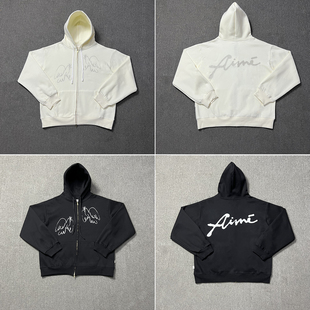 美式高街简约和平鸽字母印花拉链连帽开衫卫衣男女宽松休闲外套秋