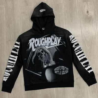 美式重磅街头裂纹LOGO骷髅印花连帽卫衣嘻哈男女宽松休闲套头外套