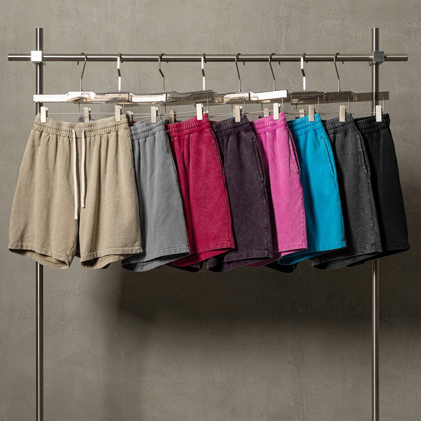 欧美潮牌重磅水洗做旧复古宽松耐磨运动短裤男女抽绳休闲五分裤夏