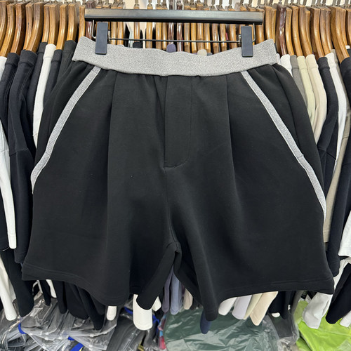 夏季欧美高街拼接撞色拼接运动短裤vintage宽松休闲五分裤男女潮