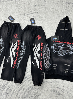 Hellstar Studios地狱之星美式高街做旧宽松连帽衫卫衣休闲裤套装