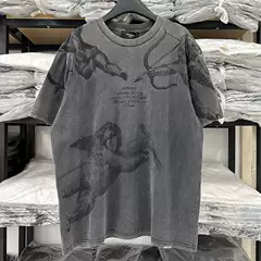 Heavyweight REPRESENT Small Angel Cupid Print Vintage Washed Distressed Loose Fit Round Neck Unisex Short Sleeve T-Shirt