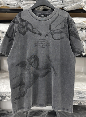 重磅REPRESENT小天使爱神印花复古水洗做旧宽松圆领男女短袖T恤潮