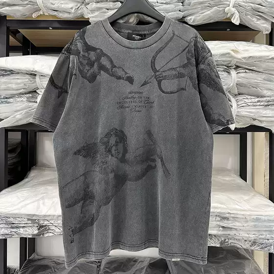 Heavyweight REPRESENT Small Angel Cupid Print Vintage Washed Distressed Loose Fit Round Neck Unisex Short Sleeve T-Shirt